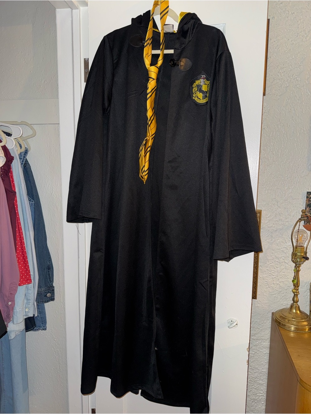 Spirit Black Hooded Robe Costume with Yellow Scarf